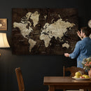 Blue World Map Canvas Wall Art – Framed Modern Travel Map