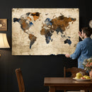 World Map Wall Art – Rustic Earth Tone Canvas Print, Antique