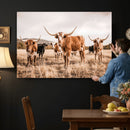 Texas Longhorn Cattle Wall Art Canvas Print, Sepia Western