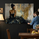 Black Woman Canvas Wall Art — Black Gold Gown Fashion Print by MyGreatCanvas | Canvas Wall Art Prints | Photo Prints & Wall Decor