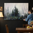 Misty Pine Forest Oil Painting Canvas — Dark Moody Teal Grey by MyGreatCanvas | Canvas Wall Art Prints | Photo Prints & Wall Decor