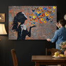 Urban Banksy Butterfly Girl Wall Art Canvas Print, Framed by MyGreatCanvas | Canvas Wall Art Prints | Photo Prints & Wall Decor
