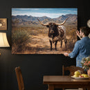 Texas Longhorn Bull Wall Art Canvas Print, Western Farmhouse