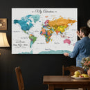Custom Push Pin Watercolor World Map Canvas Wall Art Print –