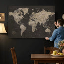 World Map Canvas Wall Art Dark Charcoal Antique Tan Detailed by MyGreatCanvas | Canvas Wall Art Prints | Photo Prints & Wall Decor