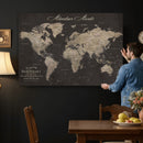 Custom World Map with Pins Canvas Wall Art Dark Charcoal