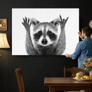 Funny Raccoon Canvas Wall Art, Black White Hands Up Animal Photo Print, Humorous Wildlife Decor, Kids Room Nursery Art, Quirky Animal Gift by MyGreatCanvas | Canvas Wall Art Prints | Photo Prints & Wall Decor