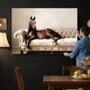 Funny Horse on Sofa Canvas Wall Art, Quirky Horse Lounging Photo Print, Whimsical Animal Decor, Living Room Conversation Art, Horse Lover Gift by MyGreatCanvas | Canvas Wall Art Prints | Photo Prints & Wall Decor