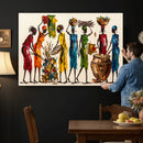 African Folk Art Canvas Wall Art, Colorful African Women Village Painting Print, Tribal Ethnic Home Decor, Vibrant African Art, Living Room