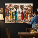 African Folk Art Canvas Wall Art, Colorful African Women Village Painting Print, Tribal Ethnic Home Decor, Vibrant African Art, Living Room