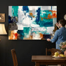 Blue Teal Abstract Canvas Wall Art, Modern Textured Painting Print, Navy Orange White Contemporary Art, Neutral Living Room Decor, Office Art by MyGreatCanvas | Canvas Wall Art Prints | Photo Prints & Wall Decor