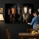 Horse Wall Art Canvas Print, Wild Horses Portrait Photography, Dramatic Equestrian Decor, Black Brown White Horse Herd, Rustic Ranch Art