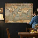 Vintage Personalized Push Pin World Map, Vintage Travel Map Canvas, Custom Names Anniversary Gift, Places Visited Pin Board, Couples Adventure Art