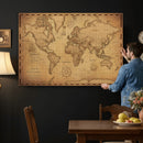 Personalized Push Pin World Map, Vintage Travel Map Canvas, Custom Names Anniversary Gift, Places Visited Pin Board, Couples Adventure Art