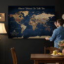 Framed Custom World Map Canvas Print - Deep Blue World Map