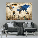 World Map Canvas Print – Vintage Blue and Gold World Map
