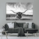Longhorn Black and White Wall Art – Rustic Western Bull