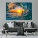 Ocean Wave Sunset Wall Art | Large Coastal Wave Canvas Print