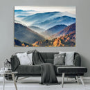 Misty Mountain Sunrise Triptych Canvas Print – Autumn