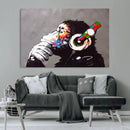 Dj Monkey Listening to Music Wall Art Print | Banksy Monkey by MyGreatCanvas | Canvas Wall Art Prints | Photo Prints & Wall Decor