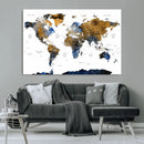 Modern Abstract World Map Canvas Wall Art – Framed Blue and