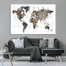 Modern Metallic World Map Canvas Wall Art – Framed
