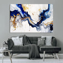 Golden Cascades on Midnight Blue – Deep Blue Abstract Wall
