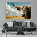 Longhorn in the Prairie - Stunning Ranch-Style Triptych Wall