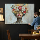 Golden Petal Wall Art Canvas Print - Silhouette Woman Wall