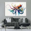 Watercolor Vibrant Octopus Wall Art Canvas Print | Abstract