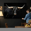 Black Bull Wall Art – Majestic Longhorn Canvas Print with