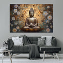 Golden Buddha Wall Art Canvas Print | Zen Meditation Floral