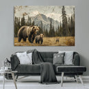Rustic Grizzly 399 Bear Family Wall Art Canvas Print