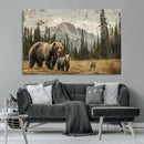 Rustic Grizzly 399 Bear Family Wall Art Canvas Print