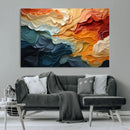 Blue Orange Abstract Wave Wall Art Canvas Print, Framed Blue