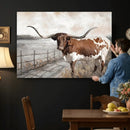 Vintage Texas Cow Wall Art Canvas Print, Rustic Longhorn