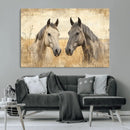 Chines Ink Style Grunge Horses Wall Art Canvas Print