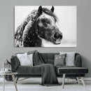 Winter Horse Canvas Print | Large 3-Panel Black White Equine
