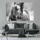 Black and White Horse Winter Wall Art | Ready to Hang and