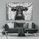 Abstract Longhorn Bull Wall Art Canvas Print - Rustic Texas