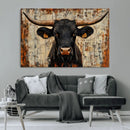 Rustic Texas Artwork Wall Art Canvas Print - Abstract Cow