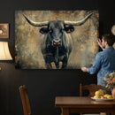 Texas Longhorn Bull Wall Art – Framed Rustic Cow Canvas