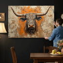 Abstract Cow Longhorn Bull Wall Art Canvas Print - Rustic