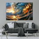 Ocean Wave at Sunset Canvas Wall Art – Vibrant Coastal Beach