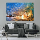Ocean Wave at Sunset Canvas Wall Art – Vibrant Coastal Beach