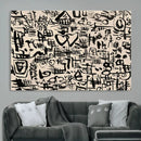 Abstract Love and Chaos Canvas Print, Black Symbols on Beige