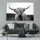 Highland Cow Wall Art | Black and White Farmhouse Decor |