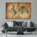 Vintage World Map Wall Art Canvas – Antique Style Push Pin