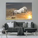 Large Wall Art Canvas Print – White Jumping Horse Sunset