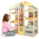 Wooden Dollhouse for Kids Modern Family Pretend Playhouse with Furniture Pieces and Figures-Natural by LJGDeals